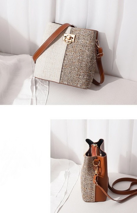 Torebka Damska na Ramię Brązowa Kremowa Jasna Elegancka Pojemna Wizytowa