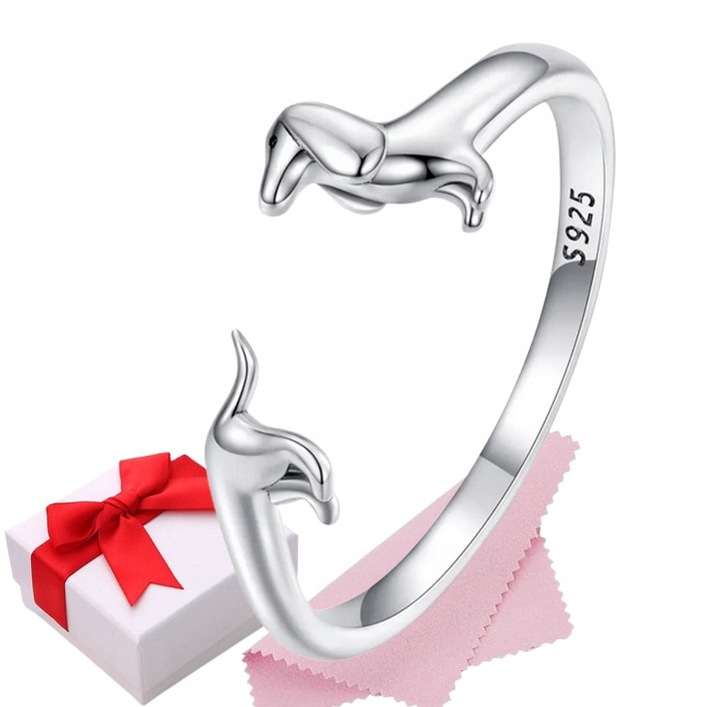 Pierścionek srebrny PIES regulowany s925 +pudełko