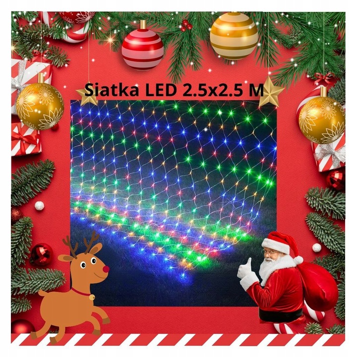 Siatka Led 2.5x2.5 Metra Kurtyna Lampki Choinkowe Multikolor