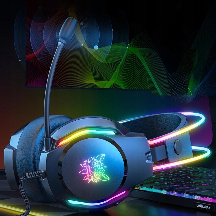 ONIKUMA X26 Słuchawki Nauszne Gamingowe Przewodowe z Mikrofonem do PC RGB