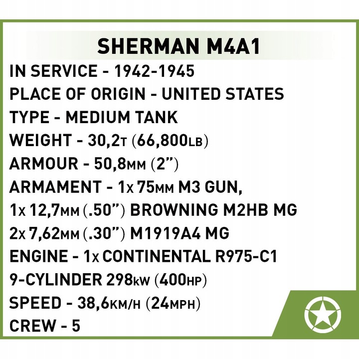 Klocki COBI-2715 HC WWII SHERMAN M4A1 312 KL.