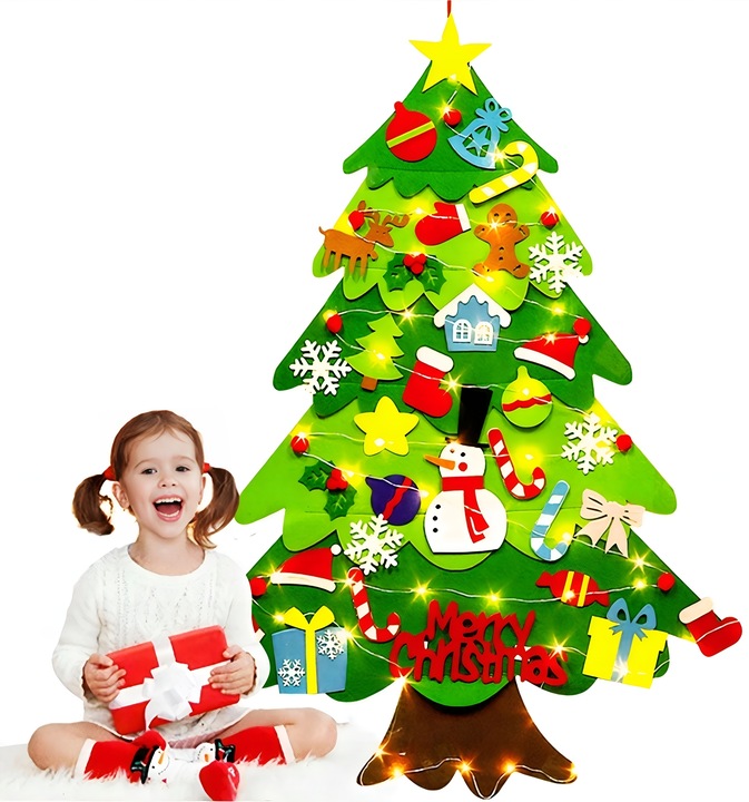 CHOINKA Z FILCU FILCOWA LED ZABAWKA DLA DZIECI DEKORACJE ŚWIĄTECZNE ŚWIĘTA