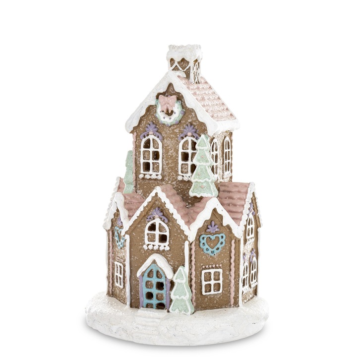 Świąteczny Domek Chatka Gingerbread z PASTELOWY domek LED - 21CM PREZENT
