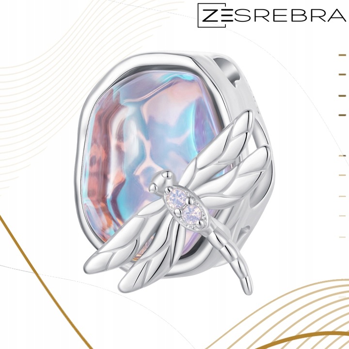 CHARMS WAŻKA NA KAMIENIU OPAL srebro pr 925 koralik ZAWIESZKA SREBRNA BEADS
