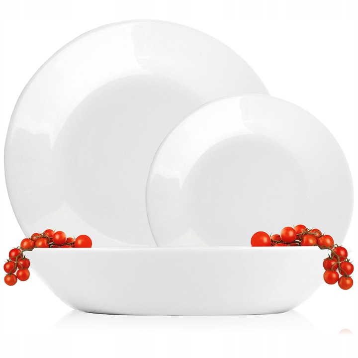 SERWIS OBIADOWY BIAŁE SZKŁO ZESTAW TALERZY BIAŁY NA 6 OSÓB WZÓR SONIA