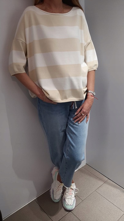 COCOMORE Sweterek Bluzka w Pasy Amarantowy + Pomarańczowy