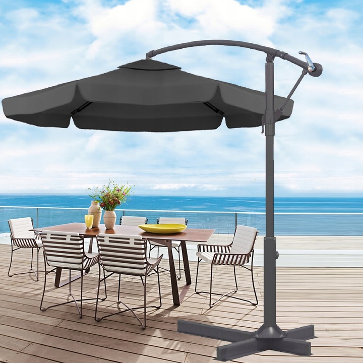 PARASOL ogrodowy DUŻY SKŁADANY SOLIDNY z WYSIĘGNIKIEM i FALBANĄ + POKROWIEC