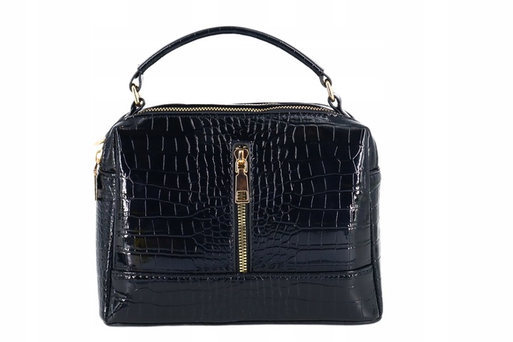 Torebka damska kuferek lakier elegancka wizytowa do ręki z paskiem CZARNA