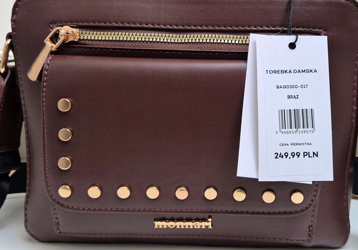 TOREBKA BRĄZOWA LISTONOSZKA MONNARI PASEK LOGO