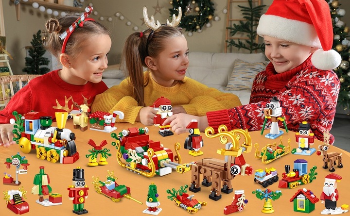 KALENDARZ ADWENTOWY DLA DZIECI KLOCKI ŚWIĄTECZNE 50w1 MIKOLAJ FIGURKA 609el