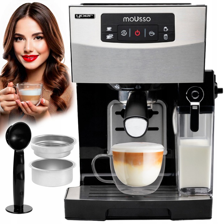 Ekspres do kawy Ciśnieniowy Automatyczny Yoer INOX 20bar + Spieniacz Mleka