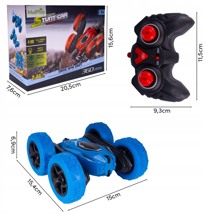 SAMOCHÓD TWISTER 360 ZDALNIE STEROWANY AKROBATA KASKADER AUTO LED PILOT RC
