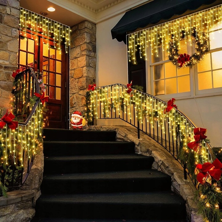 LAMPKI KURTYNA GĘSTE SOPLE CIEPŁO BIAŁE 1000 LED 25 m + FLASH ZIMNO BIAŁY