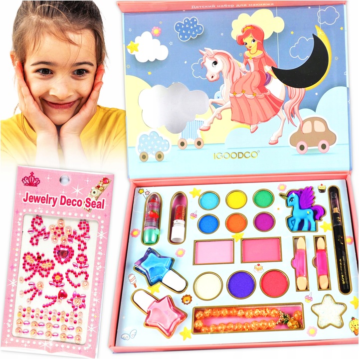 ZESTAW DO MAKIJAZU DLA DZIECI DO MALOWANIA KOSMETYKI LAKIER POMADKA CIENIE