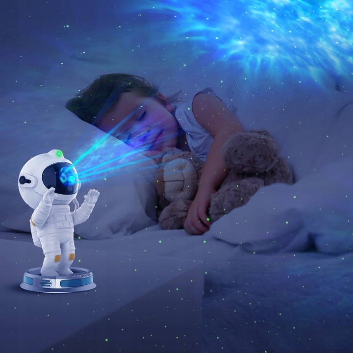PROJEKTOR GWIAZD ASTRONAUTA LED LAMPKA NOCNA 3D ROBOT DLA DZIECI NA PREZENT