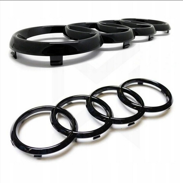 EMBLEMAT ZNACZEK AUDI KOMPLET CZARNY POŁYSK 273mm+200mm