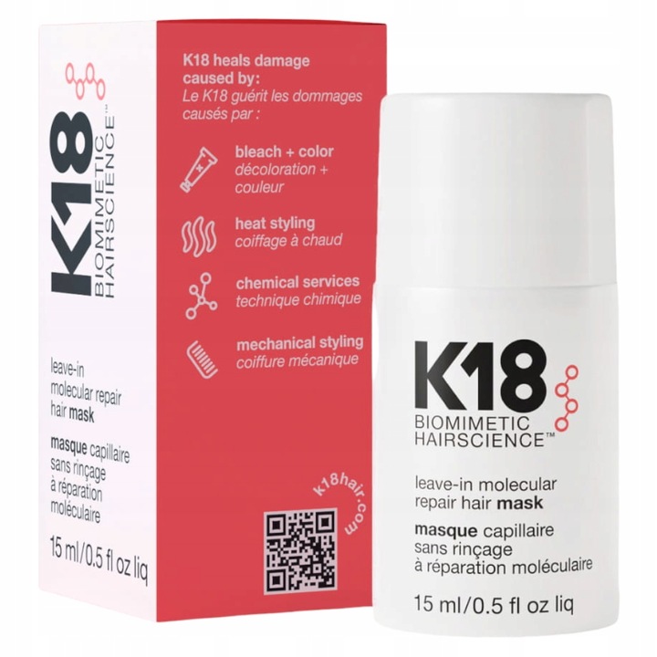 K18 Leave-In Molecular 15 ml maska do włosów bez spłukiwania