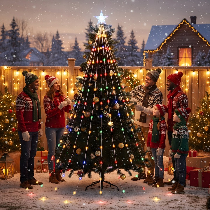 DEKORACJE BOŻONARODZENIOWE, LAMPKI BOŻONARODZENIOWE, 9 PASM, Z 198 LED