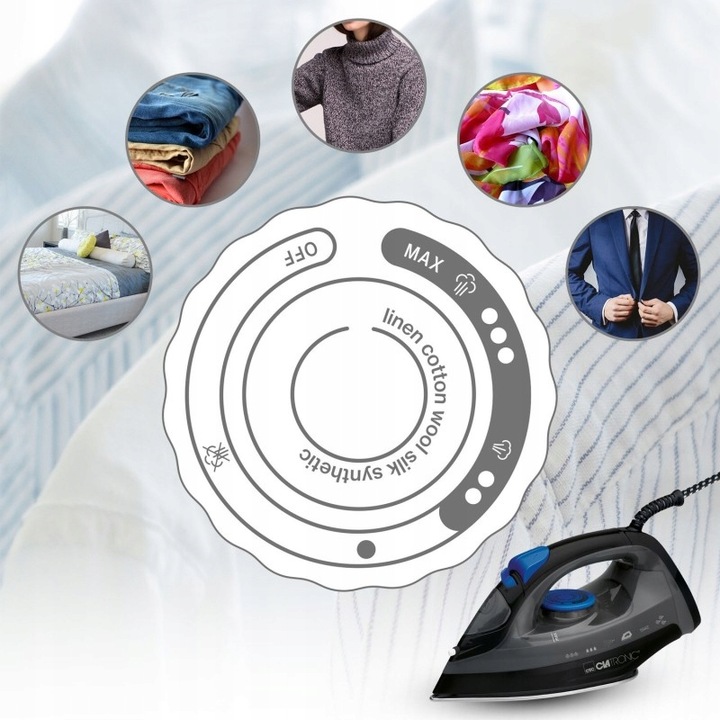 NIEMIECKI MOCNE ŻELAZKO 1800W 7 FUKCJI WYRZUT PARY CLATRONIC DB 3703