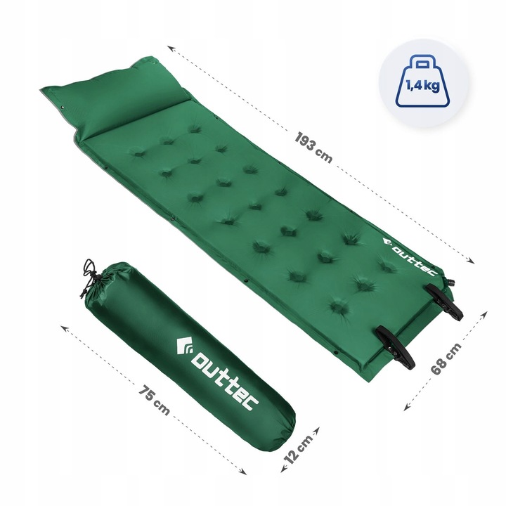 MATA SAMOPOMPUJĄCA KARIMATA DMUCHANA TREKKINGOWA Z PODUSZKĄ 193X68X3,5CM