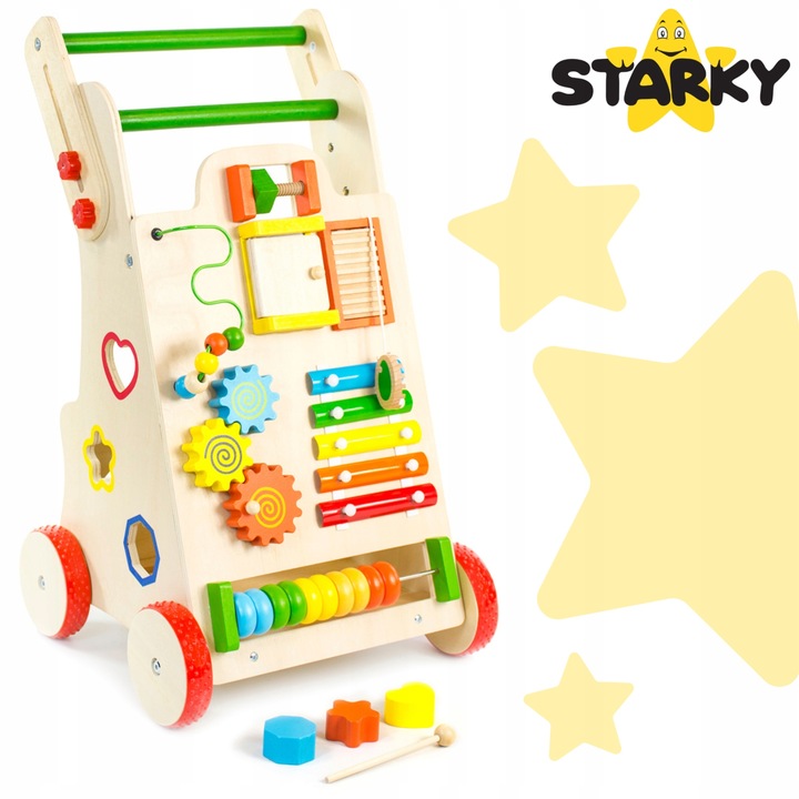 Prezent na roczek jeździk pchacz drewniany chodzik tablica manipulacyjna