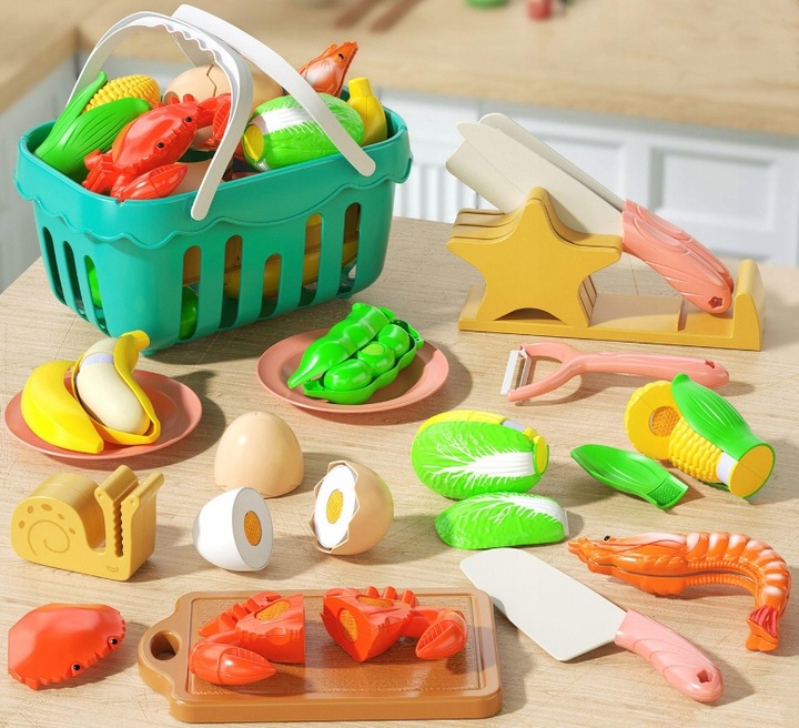 ZESTAW KUCHNIA SKLEP DLA DZIECI DO KROJENIA OWOCE WARZYWA NA RZEP KOSZYK