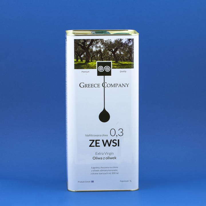 Oliwa z oliwek ZE WSI niefiltrowana Extra Virgin łagodna 0,3% 5 l