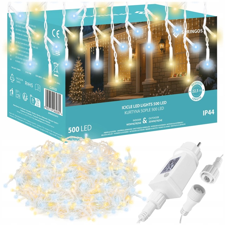 SOPLE 500LED LAMPKI ZEWNĘTRZNE 22,5M TIMER PILOT FLASH KURTYNA DWA KOLORY