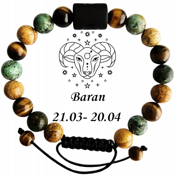 Bransoletka męska, znak zodiaku BARAN, REGULOWANA 17-24cm, Versatile