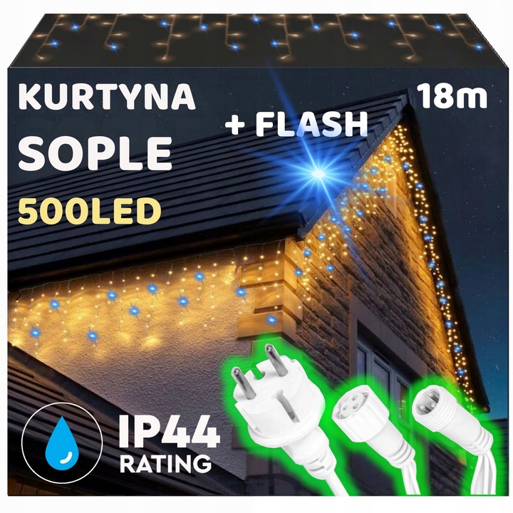 LAMPKI ZEWNĘTRZNE SOPLE LED 500 18M ŚWIATEŁKA ŚWIĄTECZNE CHOINKOWE+ FLASH