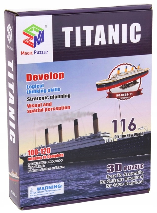 Puzzle Przestrzenne 3D Titanic Duży Okręt Statek 116 Elementów 81 cm