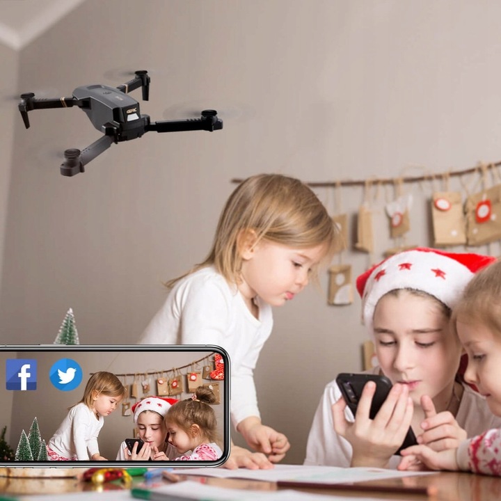 DRON TURBO 2x DWIE KAMERY FULL HD PODGLĄD WIFI POWRÓT FUTERAŁ AKUMULATOR