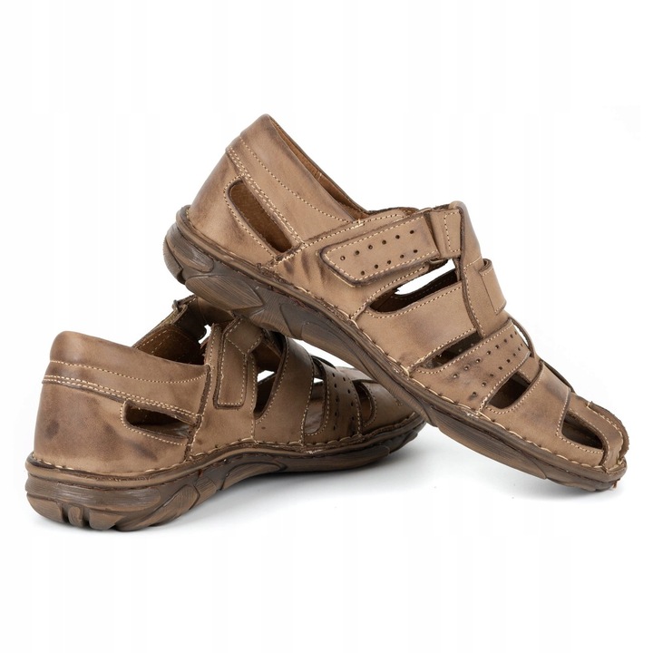 SANDAŁY MĘSKIE SKÓRZANE Z ZAKRYTYMI PALCAMI POLSKIE 467 BRĄZOWE 43