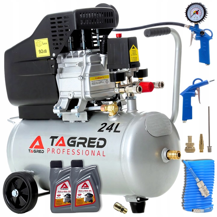 SPRĘŻARKA POWIETRZA KOMPRESOR OLEJOWY 3,4KM 24L + ZESTAW PNEUMATYCZNY