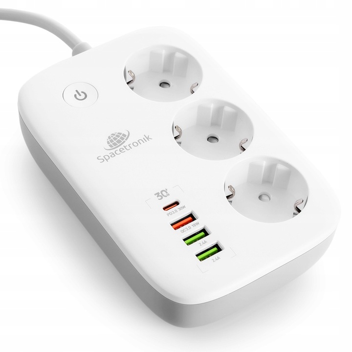 Listwa Zasilająca SMART WiFi Tuya Przedłużacz 3 AC 4 USB 2m Spacetronik