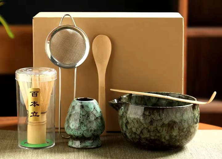 ZESTAW DO MATCHY JAPOŃSKI STYL 6 CZĘŚCIOWY Z DZIUBKIEM KOLOR CYJAN