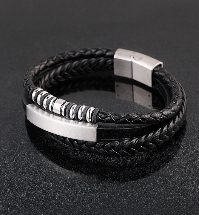 Bransoletka OJCA syna męska skórzana KOLUSZKA srebrne z grawerem PREZENT