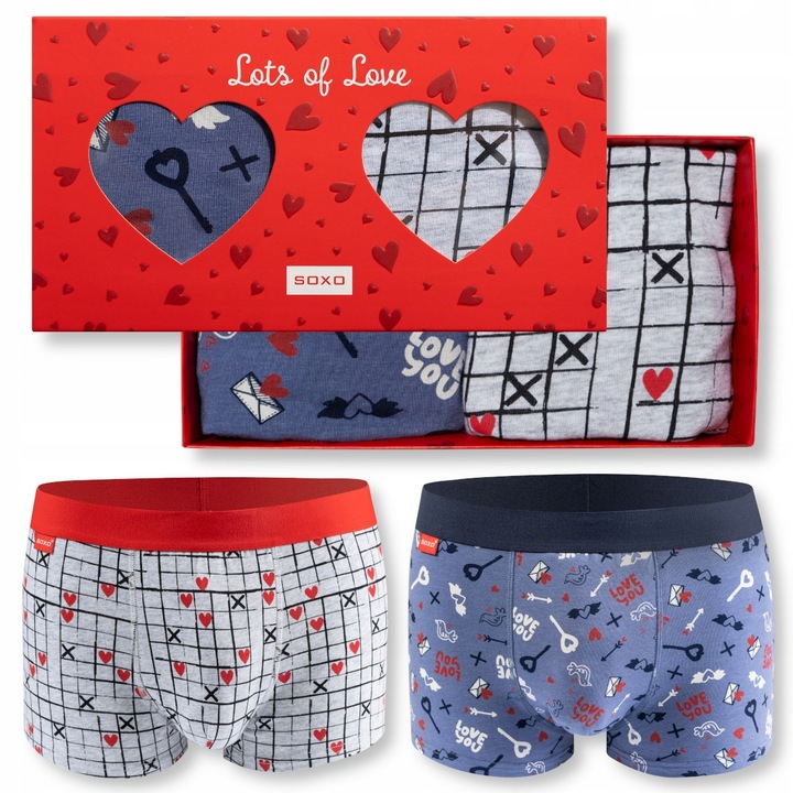 Kolorowe bokserki męskie SERCA SOXO prezent dla chłopaka na WALENTYNKI r. L