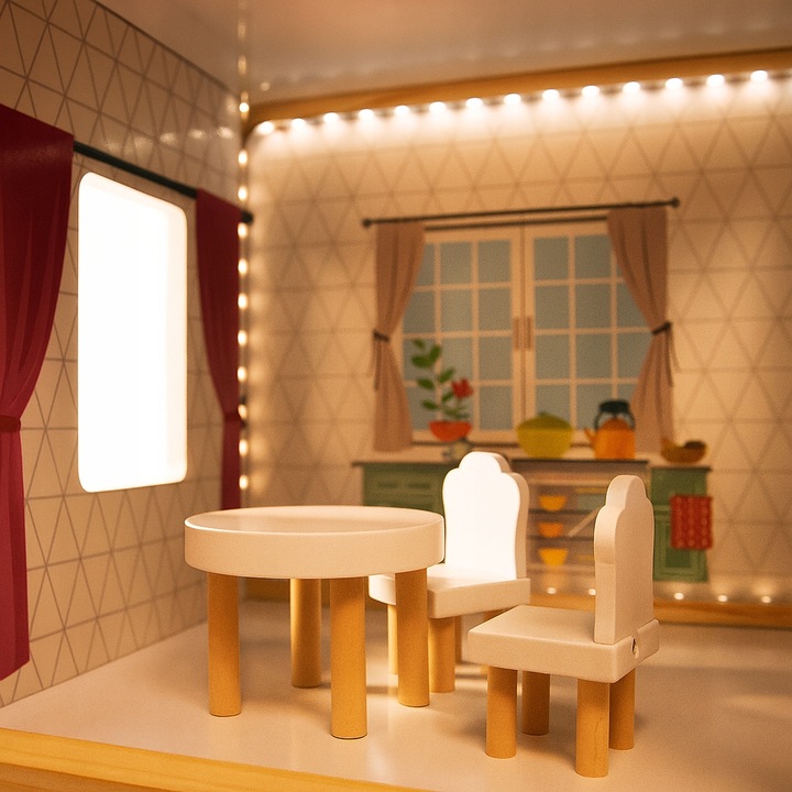 DOMEK DLA LALEK DREWNIANY LED Akcesoria Laleczki 3 Poziomy Duży Mebelki