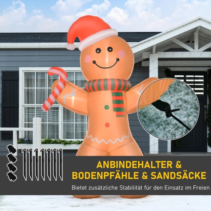 Samopompujący piernikowy ludzik z dmuchawą, dekoracja świąteczna 2,4 m LED