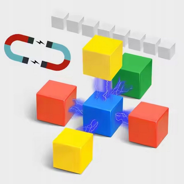 Klocki magnetyczne edukacyjne KOSTKI SZEŚCIANY Zestaw 64 el. magnesy