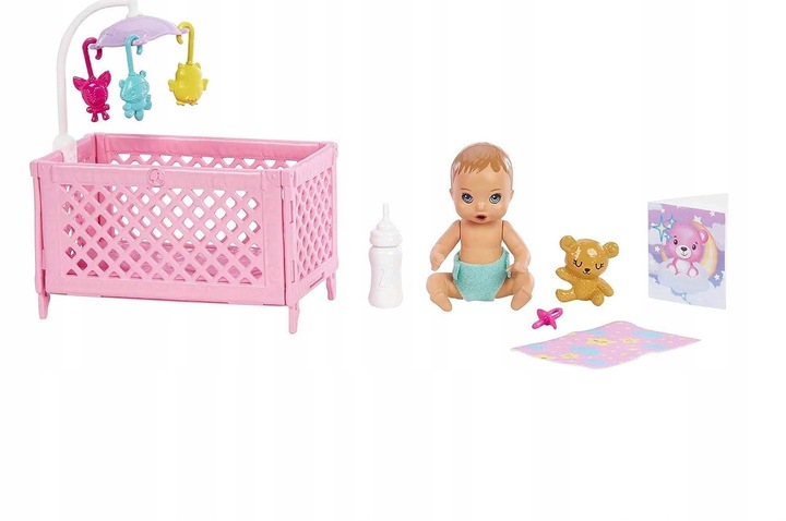 LALKA BARBIE Z DZIECKIEM BOBAS + ŁÓŻECZKO + AKCESORIA