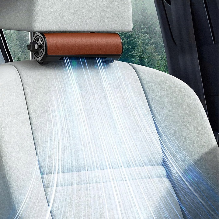 Wentylator samochodowy na zagłówek akumulatorowy USB 3 tryby brązowy