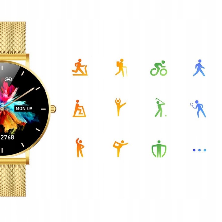 Smartwatch Zegarek Damski Złoty Manta Alexa LUX GOLD 2 Paski menu PL