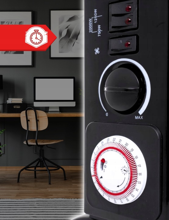 Grzejnik elektryczny konwektorowy Mocny z termostatem Turbo Timer 2000W