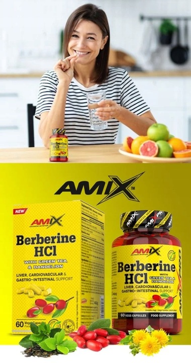 BERBERYNA HCL niski poziom cukru glukozy - odchudzanie - Amix Berberine HCL