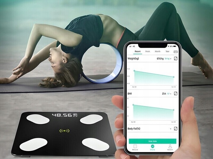 WAGA ANALITYCZNA ŁAZIENKOWA SLIM 180KG SMART + 31w1 ANDROID iOS PRECYZYJNA
