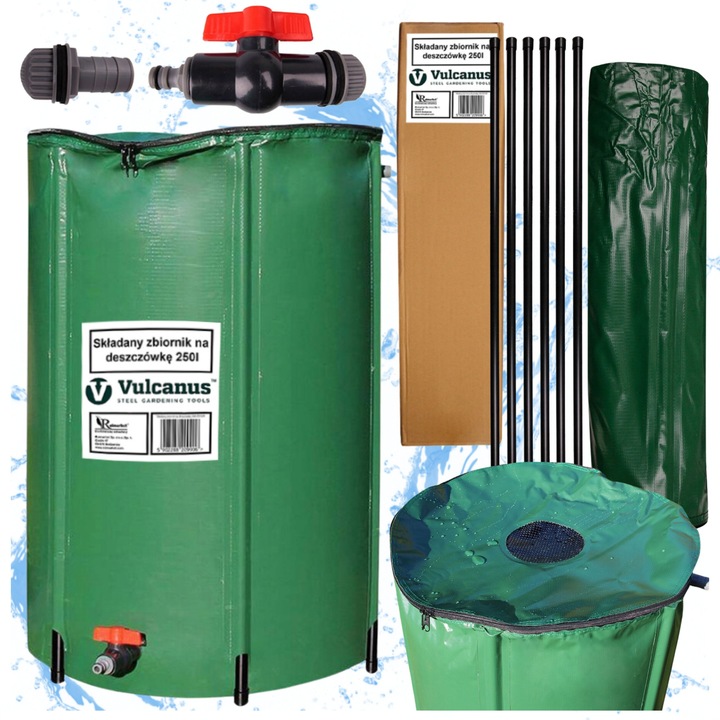 Beczka Zbiornik 250l Wodę z Rynny Deszczówkę Składany Pojemnik Deszczówka