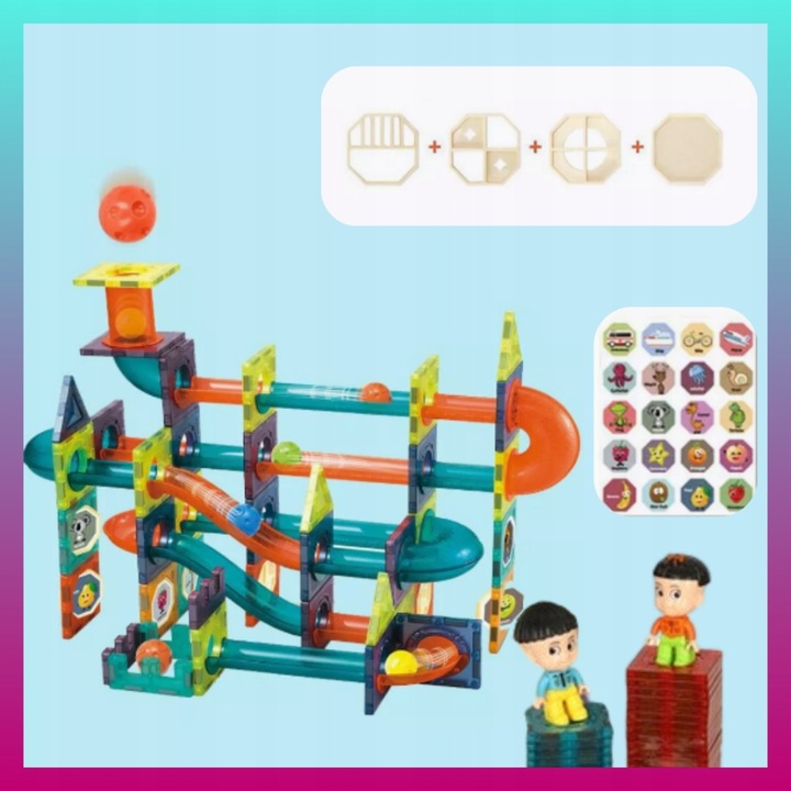 Klocki MAGNETYCZNE DUŻE 202EL Świecące TOR KULKOWY Kulodrom Magnetic Blocks