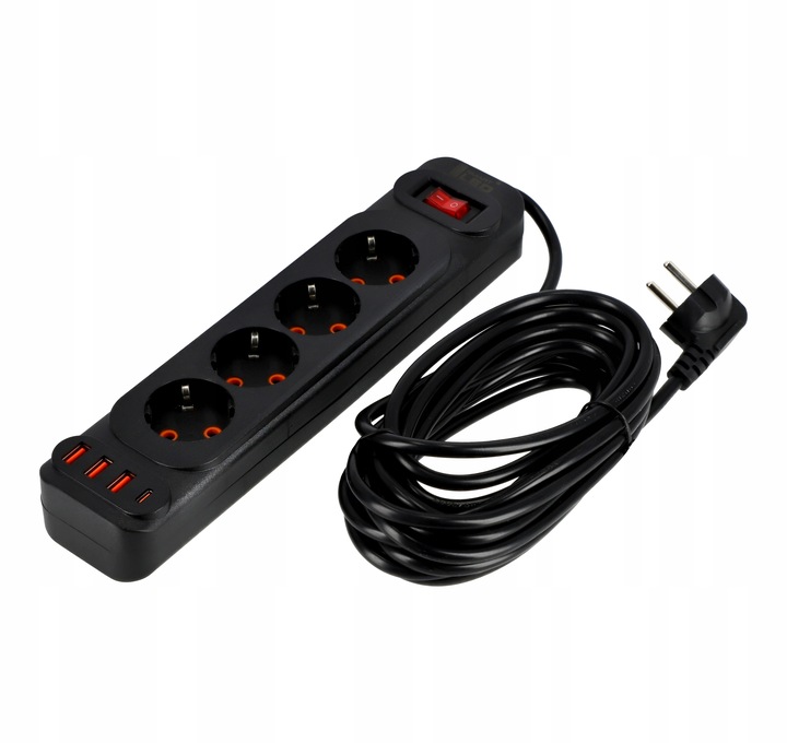 Przedłużacz Listwa Zasilająca Sieciowa 4 Gniazda 230V 5M 4x USB A Ładowarka